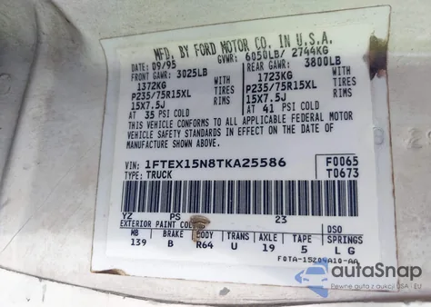 1996 Ford F150 from USA, damaged, VIN 1FTEX15N8TKA25586